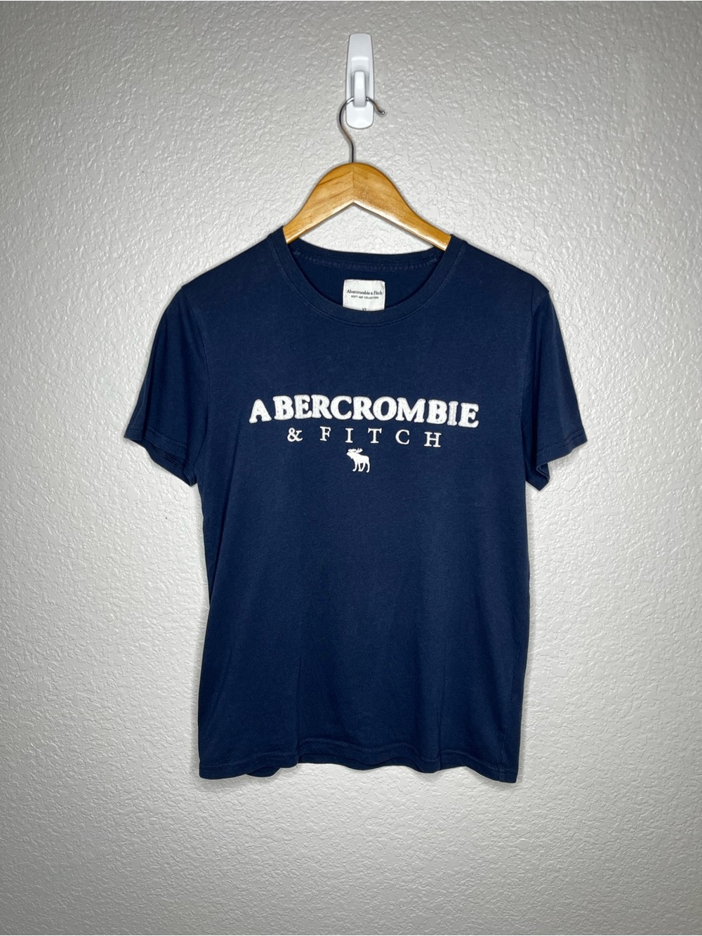 Abercrombie & Fitch Soft A&F Navy Logo T Shirt XS Y2K Preppy Blue OVERSIZED